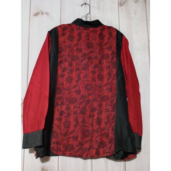 Koos Of Course Shirt Ladies Large Red Button Front Long Sleeve Silk Light Weight - Picture 2 of 7
